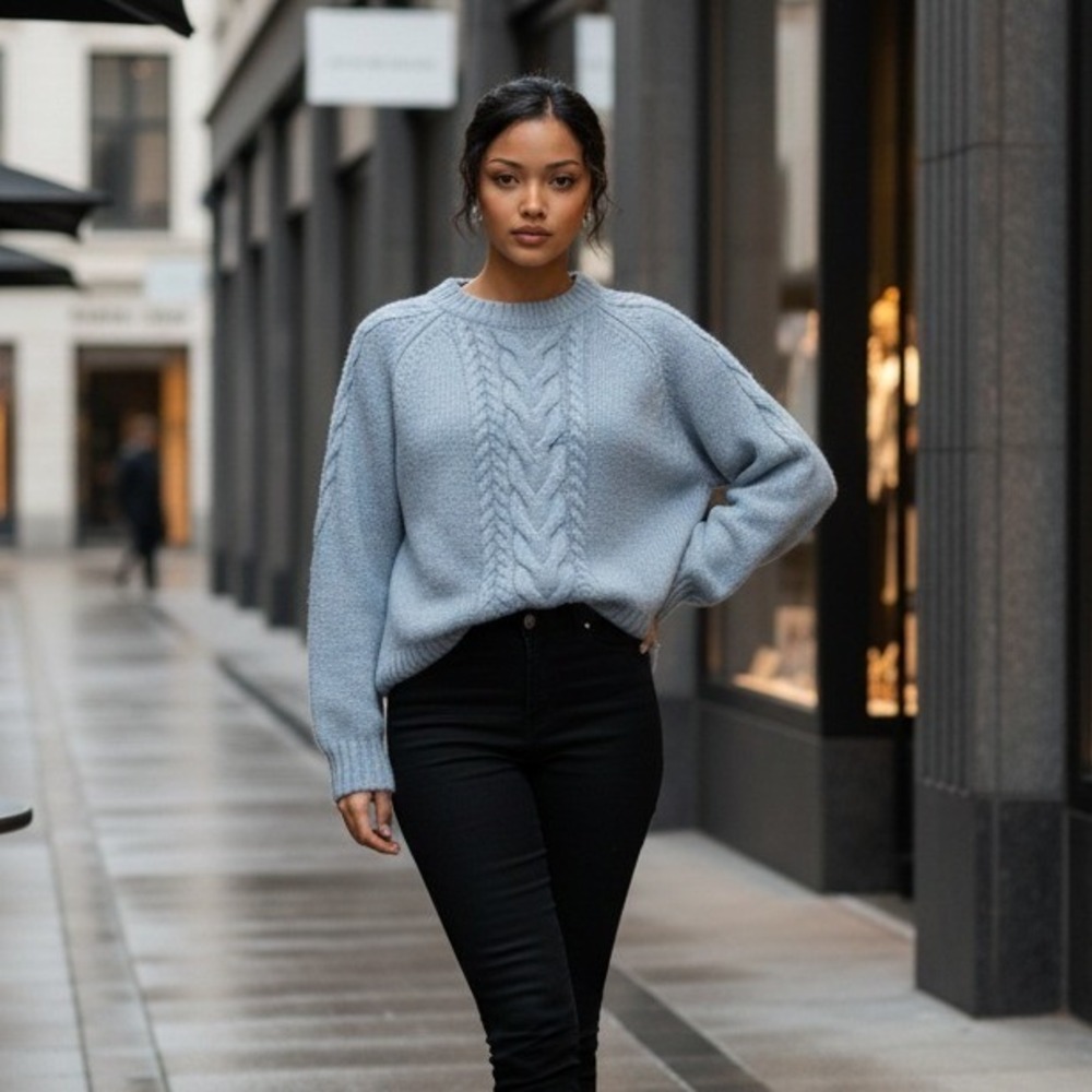 Jones NY Sport L Knit Pullover Sweater Top Slate Blue Gray‎ Heavy LS